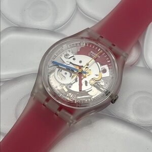 Swatch Watch GE292 CLEARLY RED STRIPED NWT